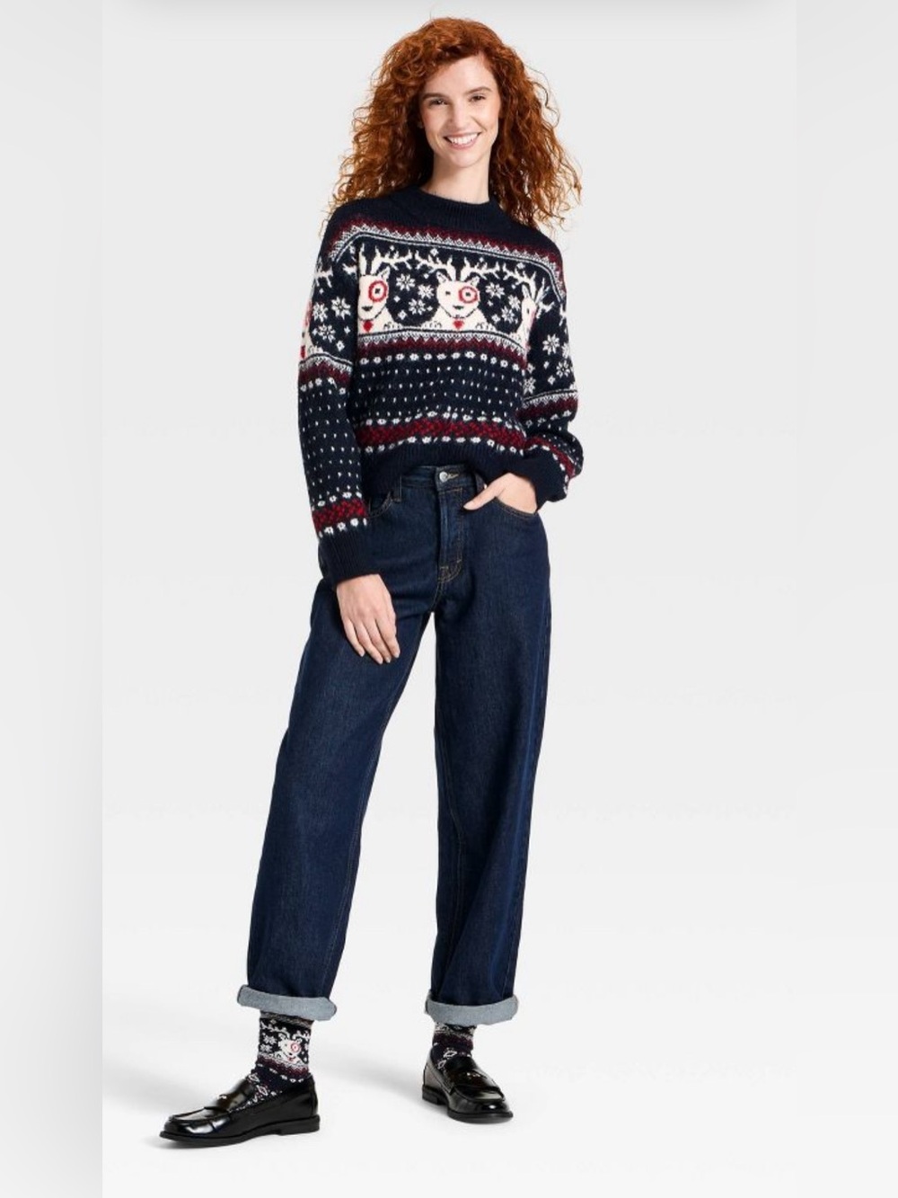 Women’s Long Sleeve Cozy Alpine Bullseye Dog Crewneck Pullover Sweater M NWOT - Picture 3 of 13